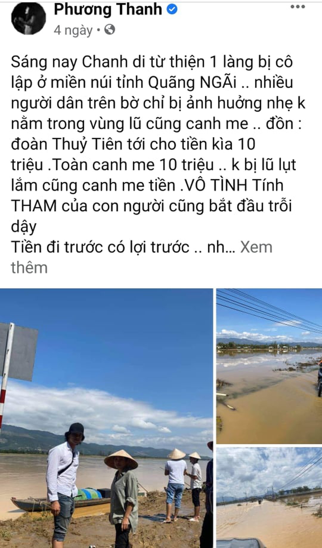 Phương Thanh chia sẻ trên trang cá nhân Facebook